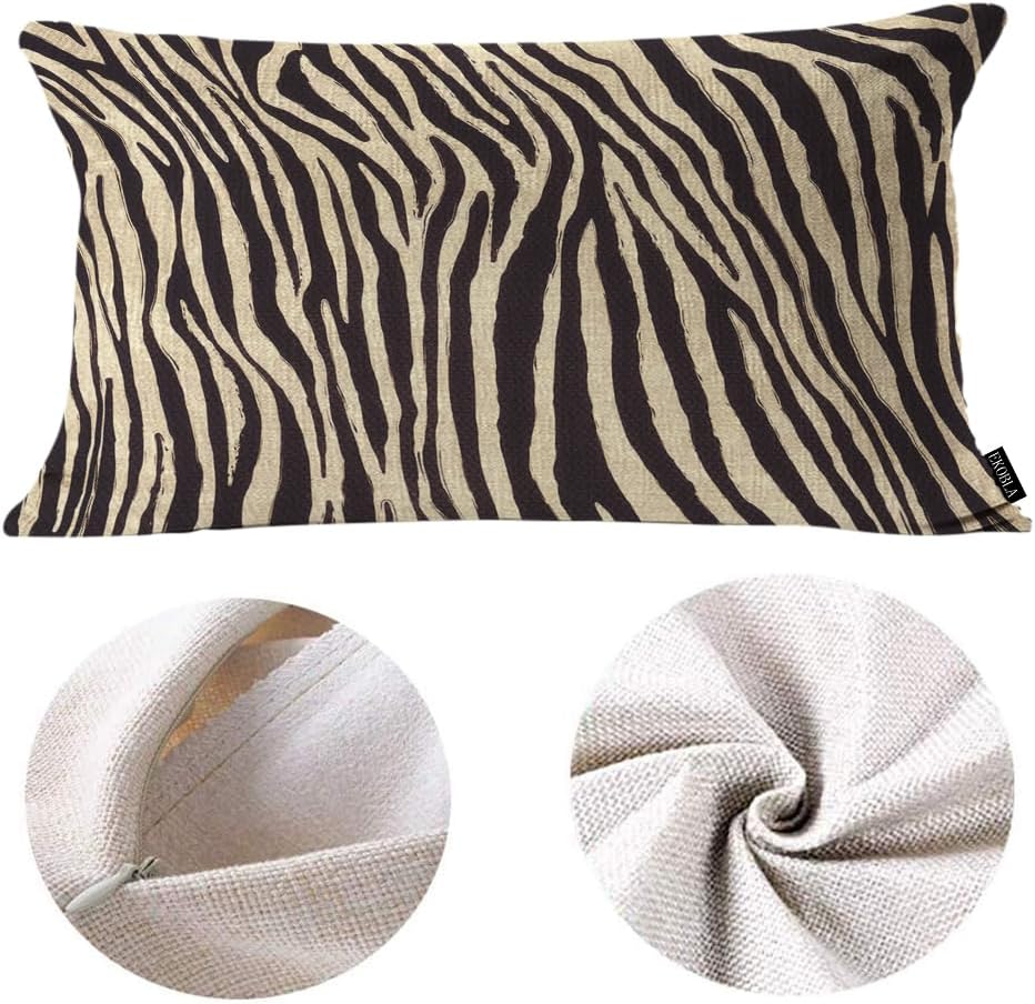EKOBLA Decorative Lumber Cushion Case Zebra Striped Printed African Safari Skin Cotton Linen Farmhouse Throw Pillow Covers Cushion Case 12x20 Inches for Couch Sofa Home Decoration - Image 6