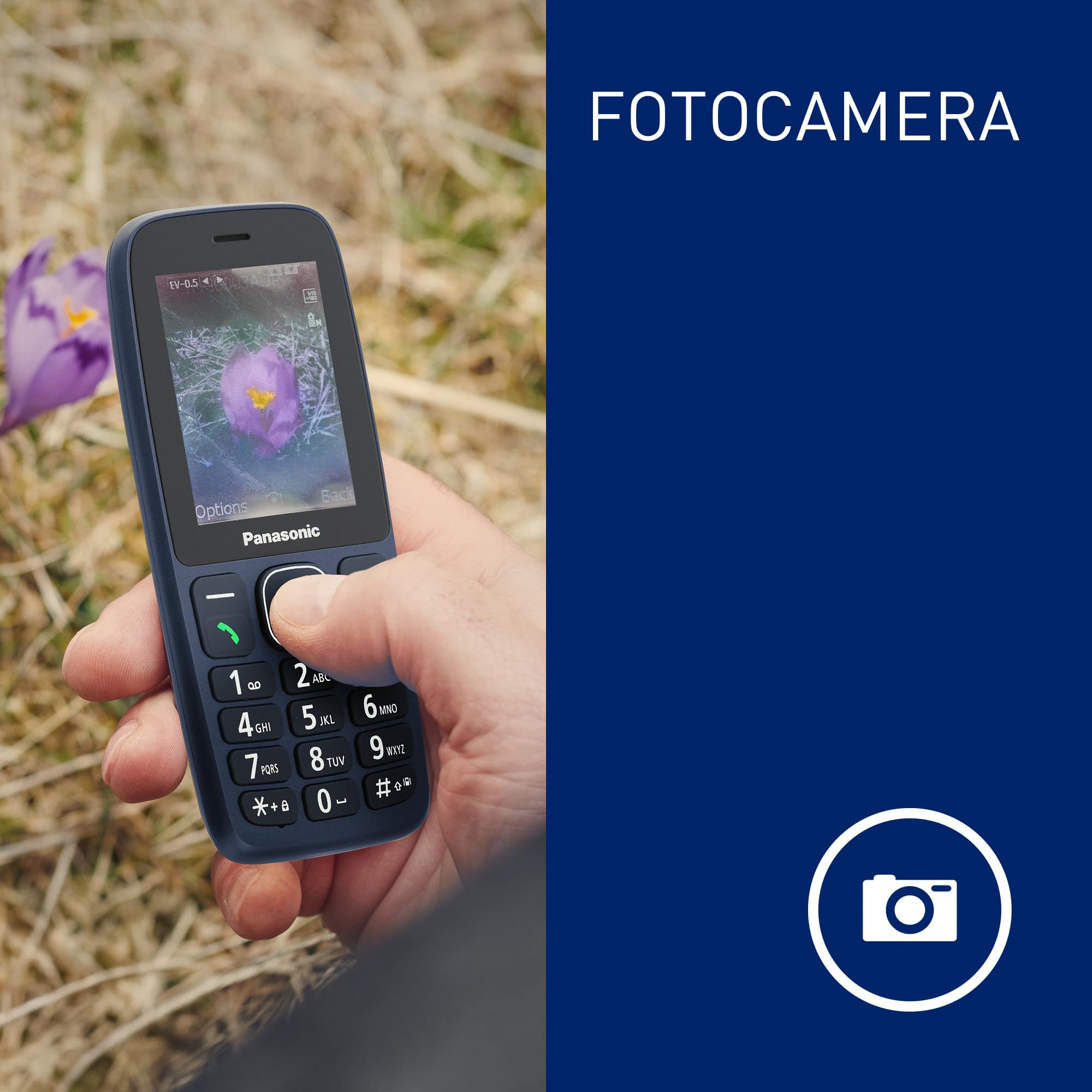 Panasonic KX-TF400EXC Telefono Cellulare 4G, VoLTE, Autonomia affidabile fino a 280 ore in modalità Standby, Ricarica USB-C, Display 2,4'', Bluetooth, Torcia LED, Resistente all'Acqua IP44, Blu