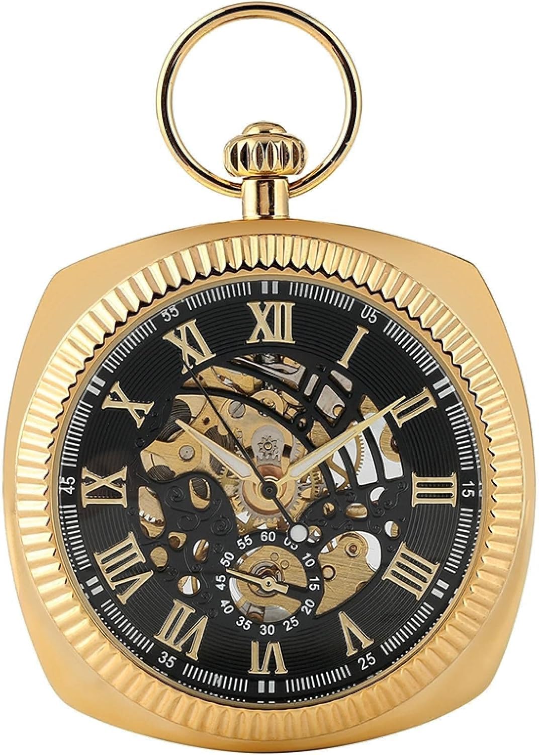 Taschenuhr, schwarz/Silber/goldene mechanische Quadrat -Schalttasche Wickeluhr