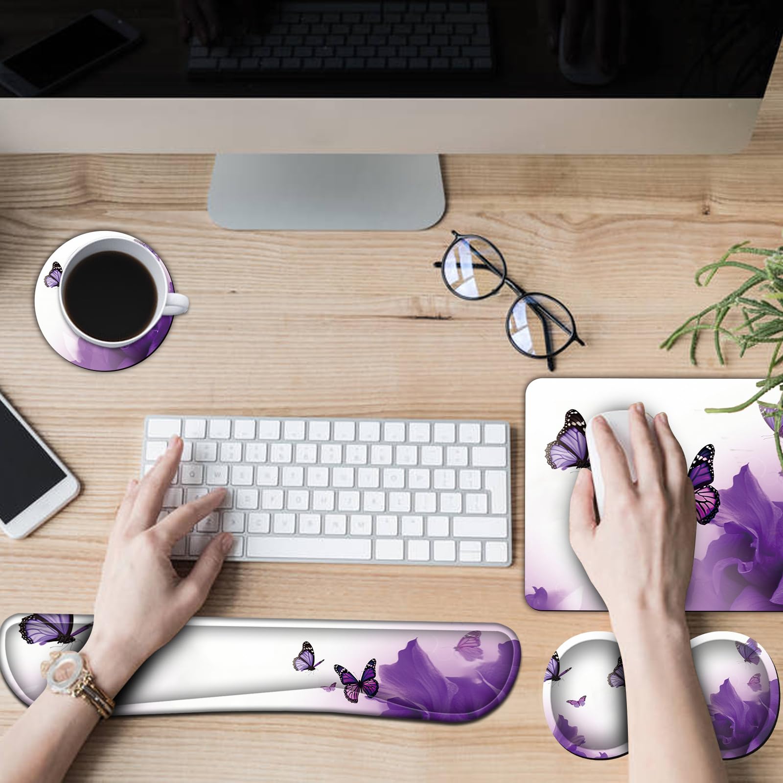 Keyboard Wrist Rest Set - Purple Ergonomic Support -6
