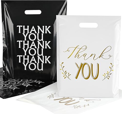 Miniatura 11 de POPGIFTU Bolsas de agradecimiento negras de 12 x 15 pulgadas con asas, paquete de 100 bolsas de plástico para pequeñas empresas, minoristas