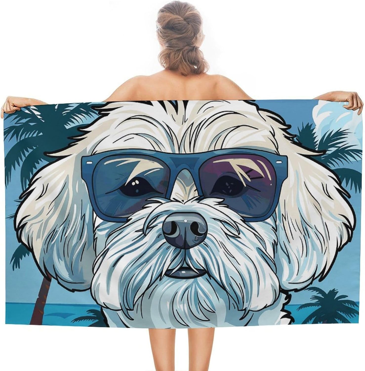 Dog Cartoon Beach Towel 31×51 Sandproof Pool Swim Towels Oversized Absorbent Microfiber Bath Towels Soft Beach Blanket Quick Dry Towel for Travel Camping Swimming Gym Yoga