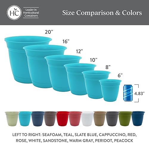 Miniatura 6 de The HC Companies Eclipse Maceta redonda de 16 pulgadas, con platillo, maceta para interiores y exteriores, para flores, verduras y hierbas, arenisca