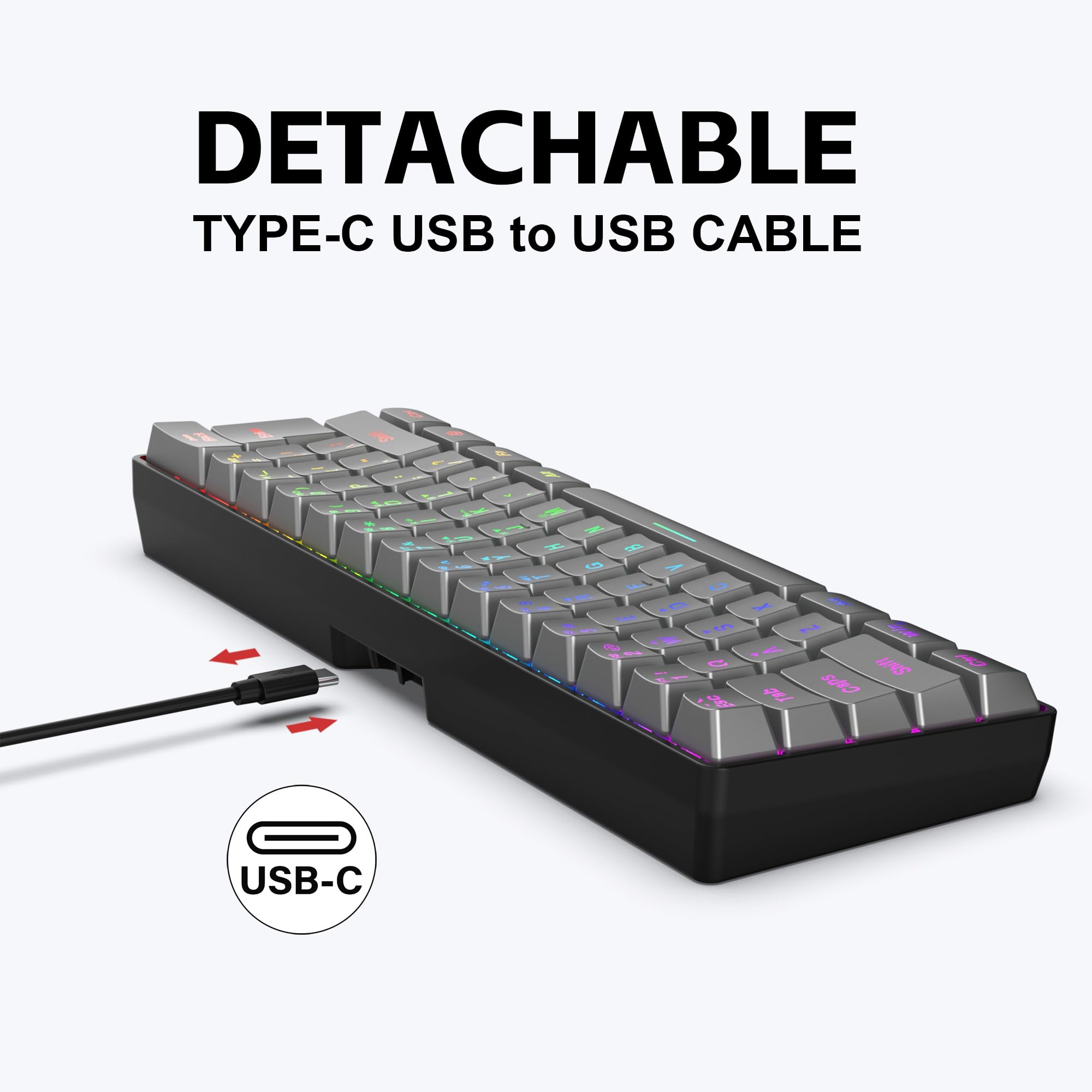 Snpurdiri 60% Wired Gaming Keyboard, RGB Ultra-Compact 61 Keys (Iron Grey) view 7