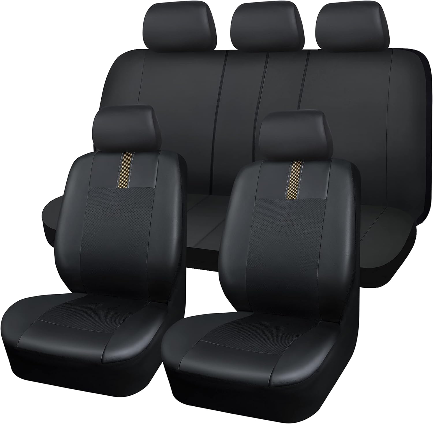 CAR-GRAND Leather Car Seat Covers, Full Set PU Leather and Carbon Fiber Leather Auto Seat Covers, Airbag Compatible, Universal Fit for SUV Sedans Vans Pickup Truck Black & Red Sport Style