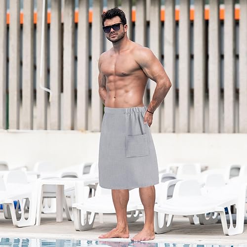 Miniatura 5 de Newwiee 2 toallas de baño para hombre, para ducha, sauna, de 59 x 24 pulgadas, de microfibra ajustable de punto gofre, de absorción rápida, toalla