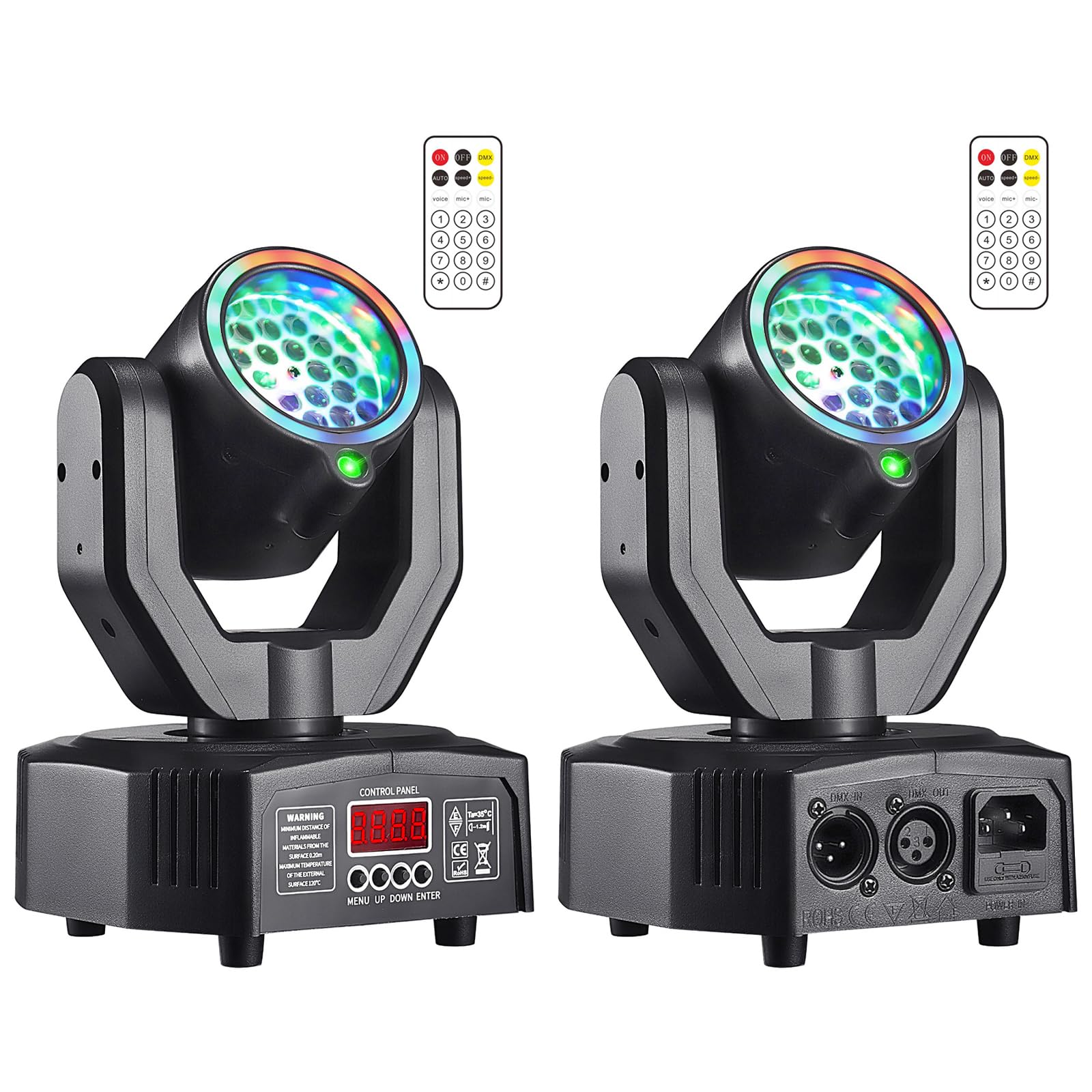 2 luces LED para escenarios, cabeza móvil, haz de patrón 4 en 1, sonido DMX512 activado, luces estroboscópicas RGB para fiestas, bares, karaokes, clubes, bodas