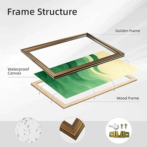 Miniatura 2 de Framed Abstract Green Waves Poster Canvas Print Art,Modern Wall Art Painting Pictures,Elegant Wall Decor Art Print,Home Decor Wall Decoration for