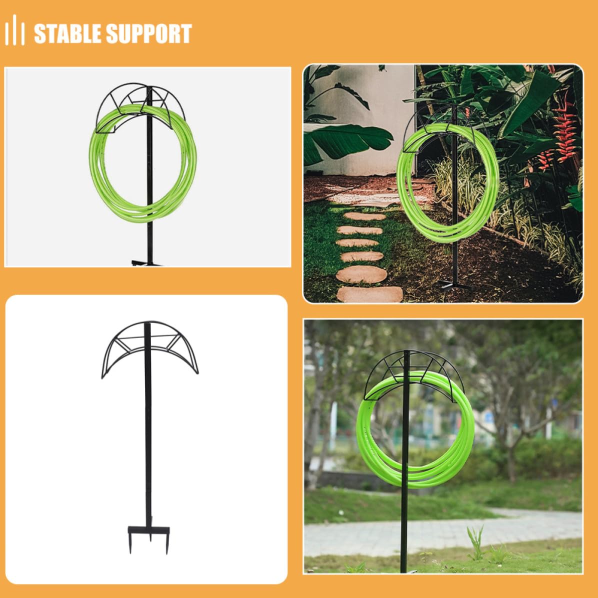 COLLBATH Gartenschlauchhalter Metall Wasserschlauchhalterung aus Eisen Schwarz freistehend Werkzeugfrei montierbar für verschiedene Outdoor Aktivitäten und Gartenarbeiten