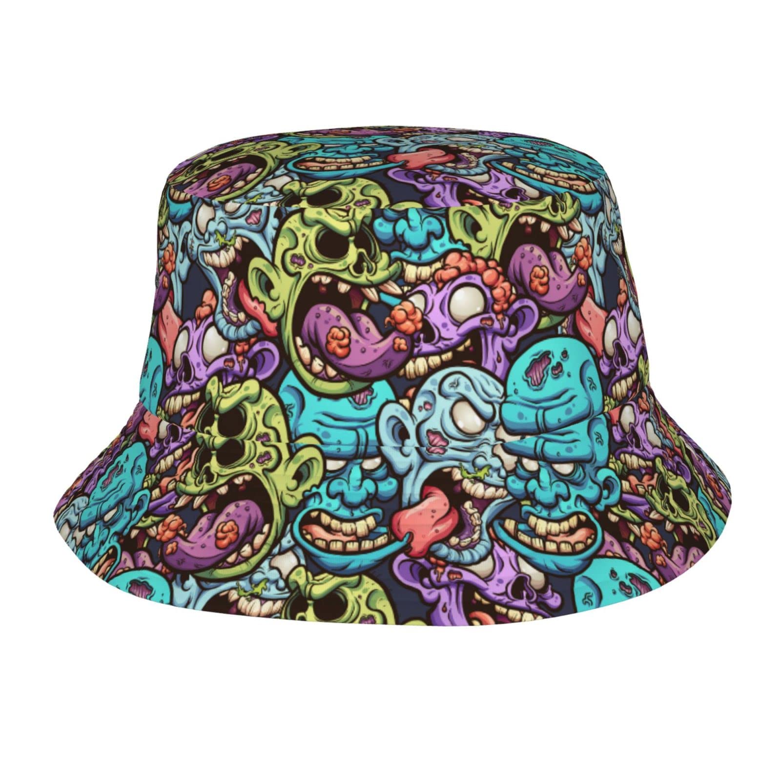Vunko Halloween Cartoon Zombie Bucket Hats for Women Summer Sun Beach Travel Outdoor Fishing Cap Unisex Men Bucket Hat