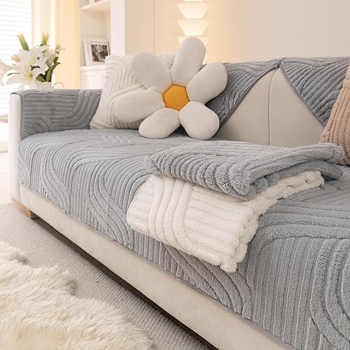 Miniatura 1 de Funda de sofá suave y sólida lavable, funda antideslizante de felpa para sofá modular de 3 cojines, funda de sofá afilada L, protector de muebles