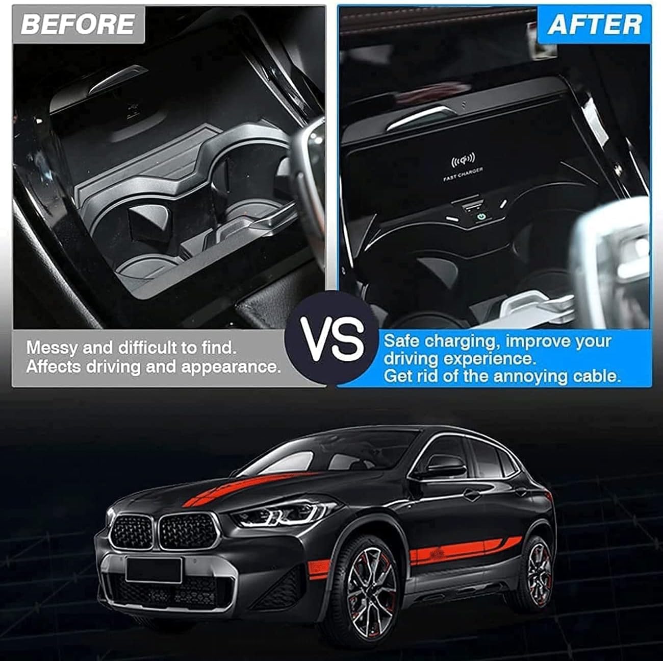 mobile phone charging boardfor bm w x1x2 2016 2021 wireless car charger center console accessory panelwith qc3 0 usb port 15w fast charging phone c