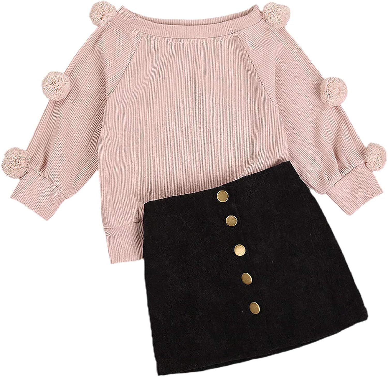 Casual Toddler Girl Clothes Long Sleeves Top Mini Button Skirt Set Toddler Girl Spring Fall Winter Outfit Clothing (Pink, 3-4T): Clothing, Shoes & Jewelry