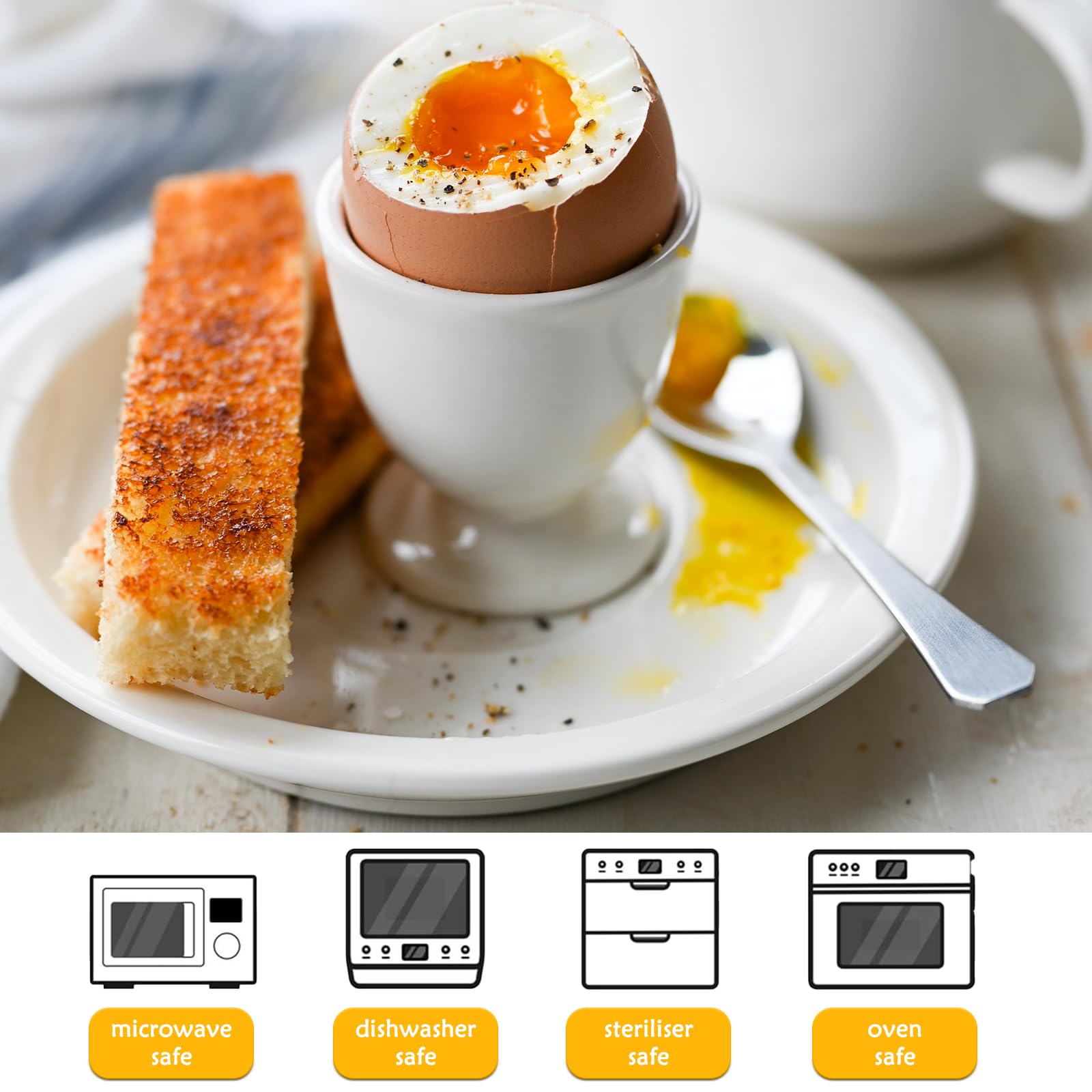 Accessoire Petit Déjeuner ComSaf Lot De 6 Coquetiers Céramique Blanc – Support Œuf Élégant, Stable & Multifonction Pour Petit-Déj, Pique-Nique & Cuisine