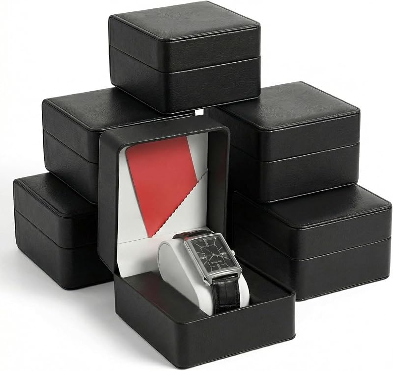 Afcabakila 6 Pcs PU Leather Watch Gift Box, Luxury Watch Storage Case with Removable Pillow, Portable Wristwatch Jewelry Storage Display Holder Cases for Men and Women, Gift for Loved Ones