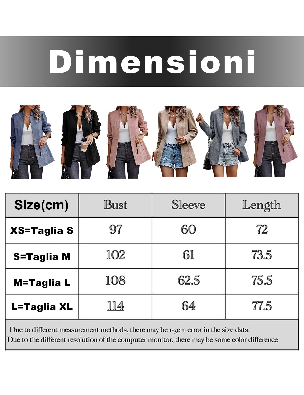 Giacca da Ufficio a Maniche Lunghe da Donna Casual Blazer da Donna con Tasche Elegante Cappotto con Colletto Ritagliato