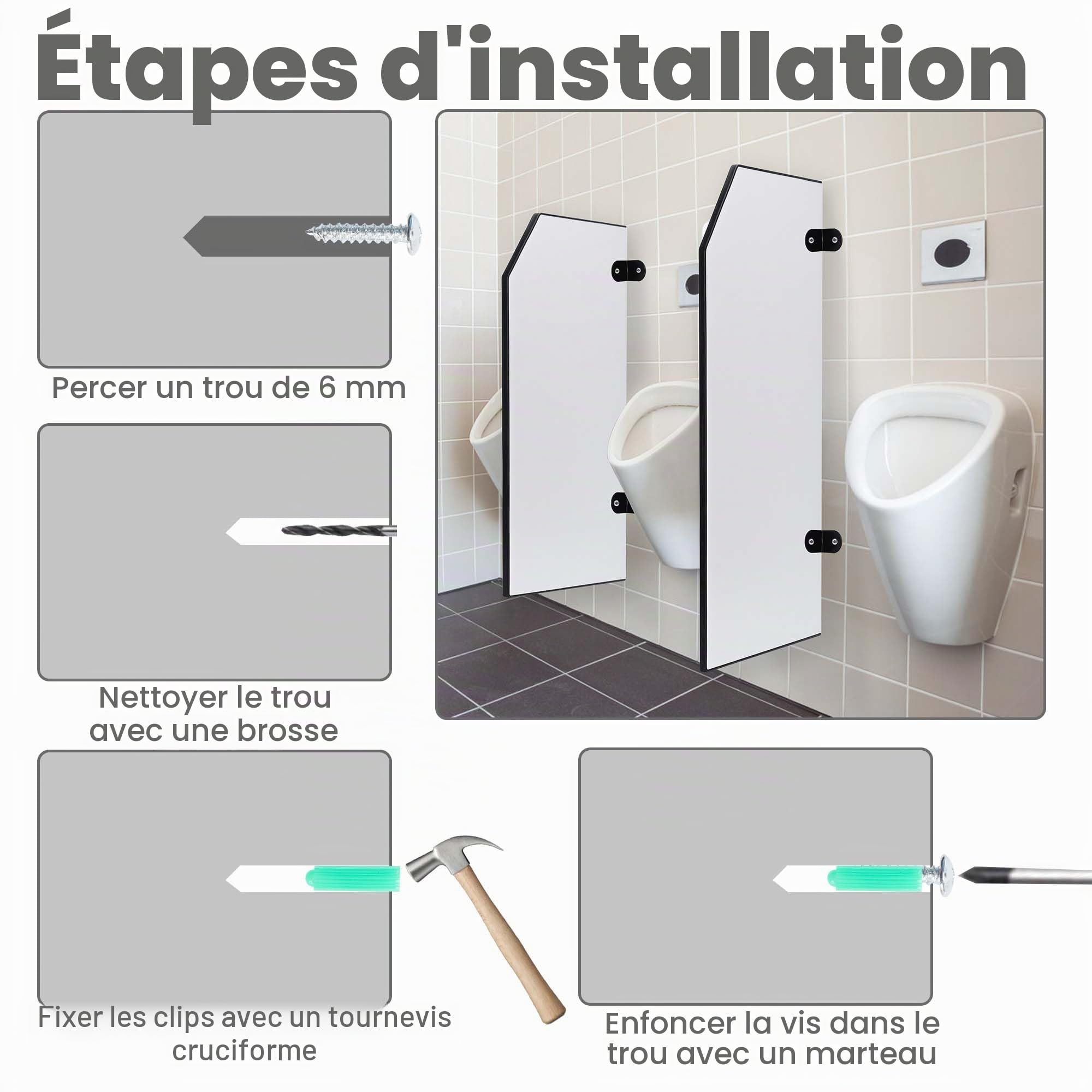 Paroi de séparation d'urinoir 90 x 40 cm, séparateur d'urinoir pour homme, brise-vue, toilettes, cloison de séparation pour écoles, centres commerciaux, jardins d'enfants, lieux publics