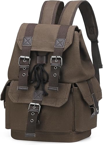 Mochila de lona vintage para hombres y mujeres, mochila casual duradera, mochila de viaje adecuada para senderismo y uso diario, Café, Classic