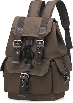 Vintage Canvas Backpack for Men Women, Durable Casual Daypack, Large Capacity Travel Rucksack Fits for Hiking and Daily Use Coffee