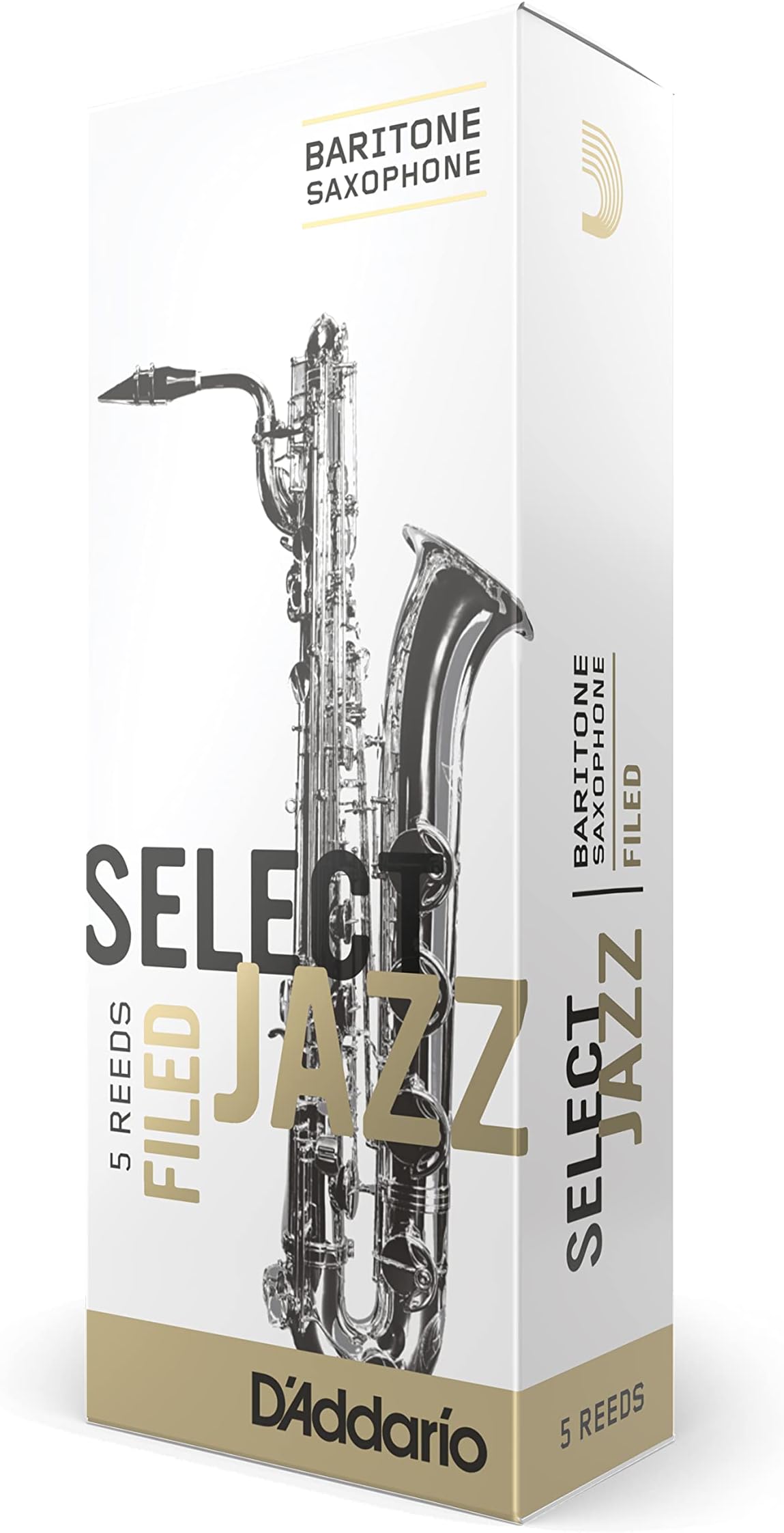 DโAddario Woodwinds Select Jazz Baritone Sax Reeds, Filed, Strength 3 Strength Medium, 5-pack (RSF05BSX3M)