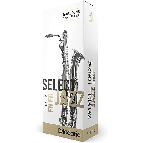 D'Addario Woodwinds Select Jazz Baritone Sax Reeds, Filed, Strength 4 Medium, 5-pack