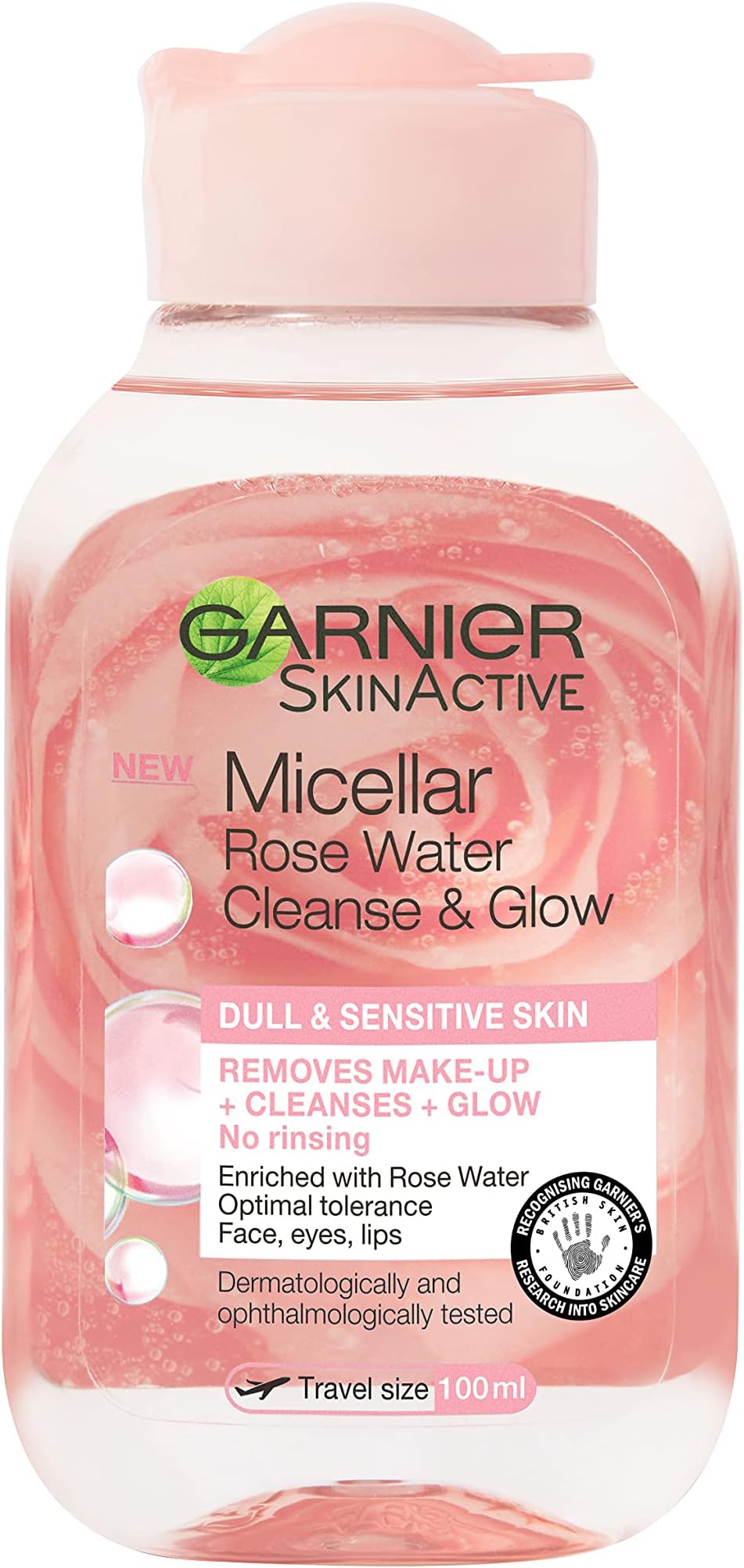 Garnier Micellar Rose Cleansing Water, Glow Boosting Face and Eye Make-Up Remover & Cleanser for Dull and Sensitive Skin 100 ml