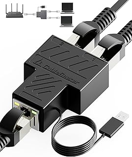 RJ45 Ethernet Splitter, Ethernet Splitter 1 to 2 [2 Devices Simultaneous Networking], 100Mbps Network Extension with USB Power Cable, 8P8C LAN Interface Internet Splitter for Cat5/5e/6/7/8 Cable