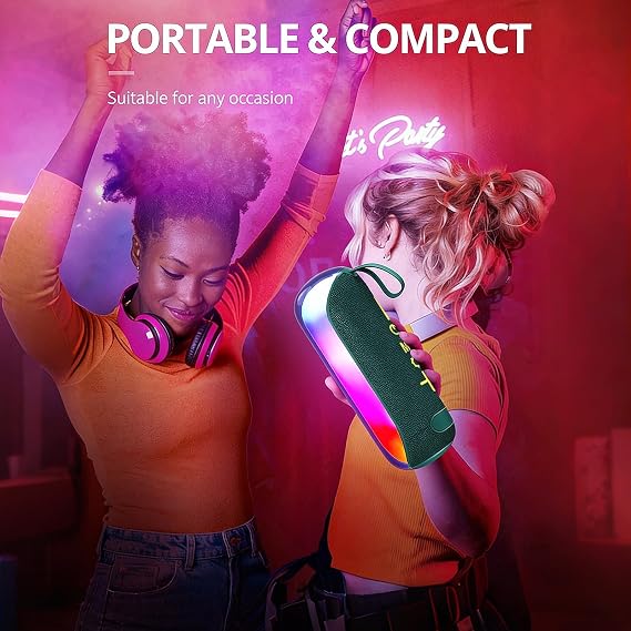 T&G Bluetooth Speaker RGB Lights, 15W Loud Stereo Sound,Green