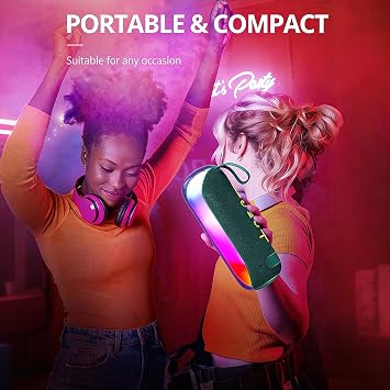 T&G Bluetooth Speaker RGB Lights, 15W Loud Stereo Sound,Green