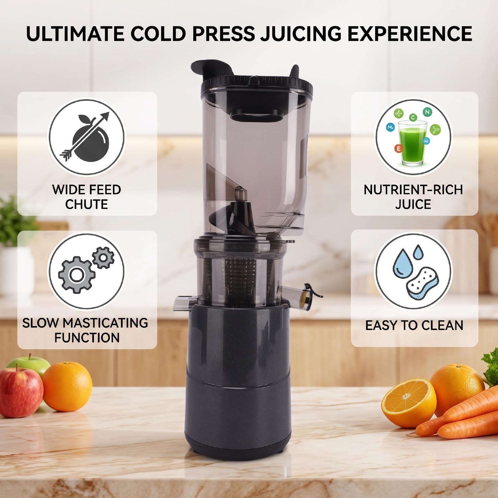 SUNGOOYUE Exprimidor Prensado en Frío 40RPM, Boca Ancha Masticación Lenta