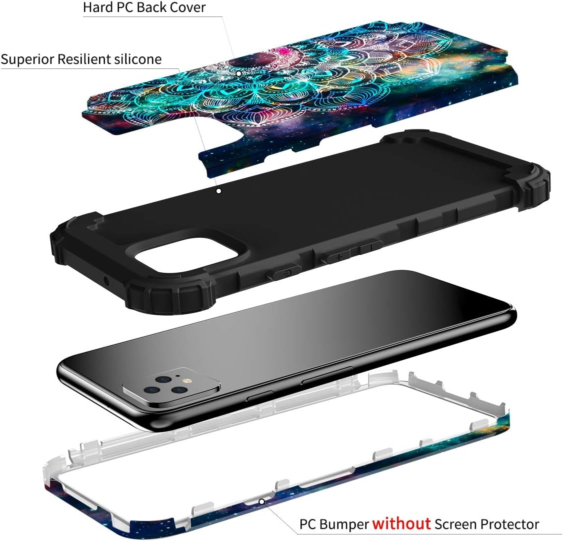 Hocase Google Pixel 4 Case, Shockproof Heavy Duty Protection Hard Plastic+Silicone Rubber Bumper Hybrid Protective Case with Cute Flower Design for Google Pixel 4 (5.7") 2019 - Mandala in Galaxy