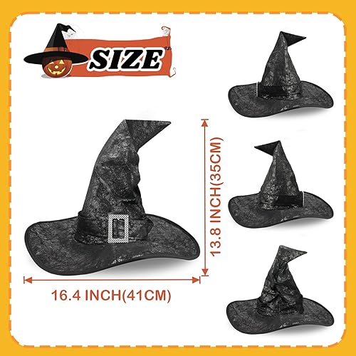 Miniatura 2 de POTOTA Sombrero de bruja, sombrero de bruja de Halloween para mujer, sombrero de bruja negro para adultos, diadema para disfraz de bruja para mujer