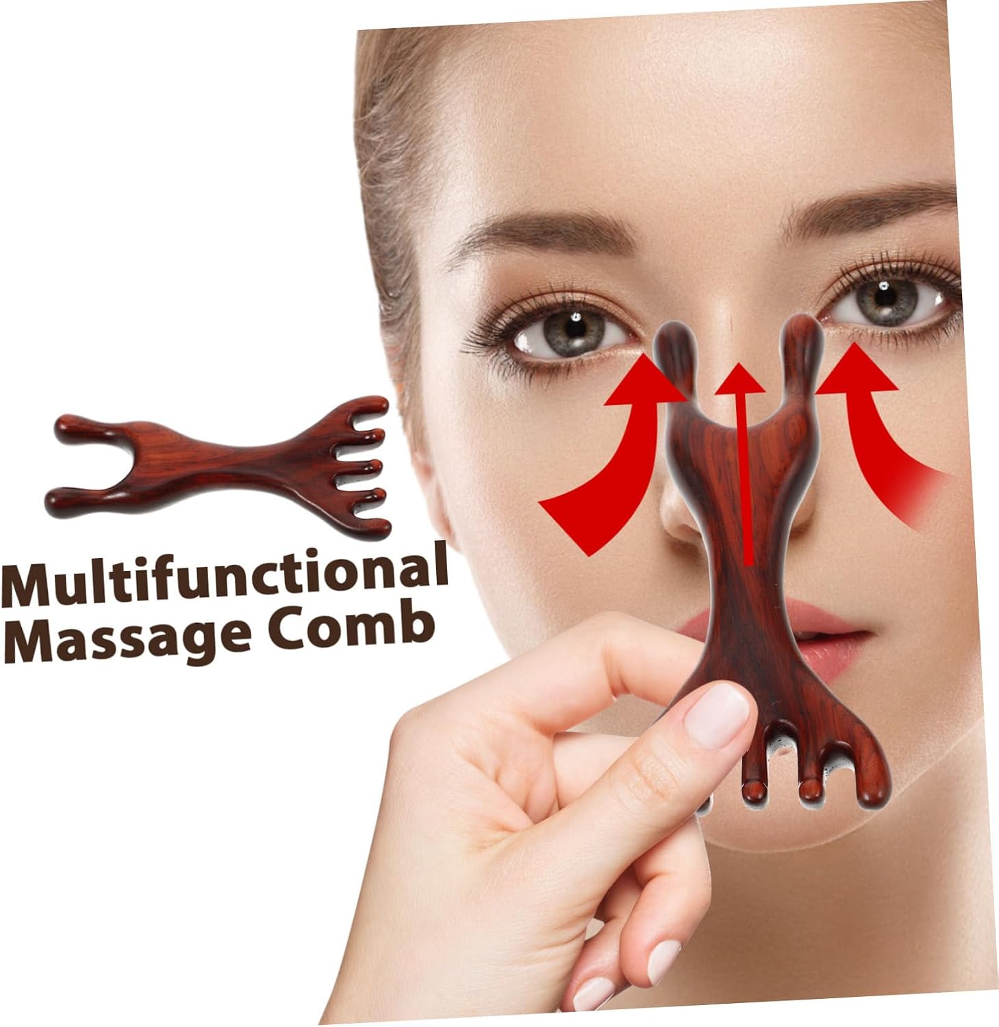 Wooden Facial Acupoint Massager Comb, Portable Retro Five-Prong Tool image 3