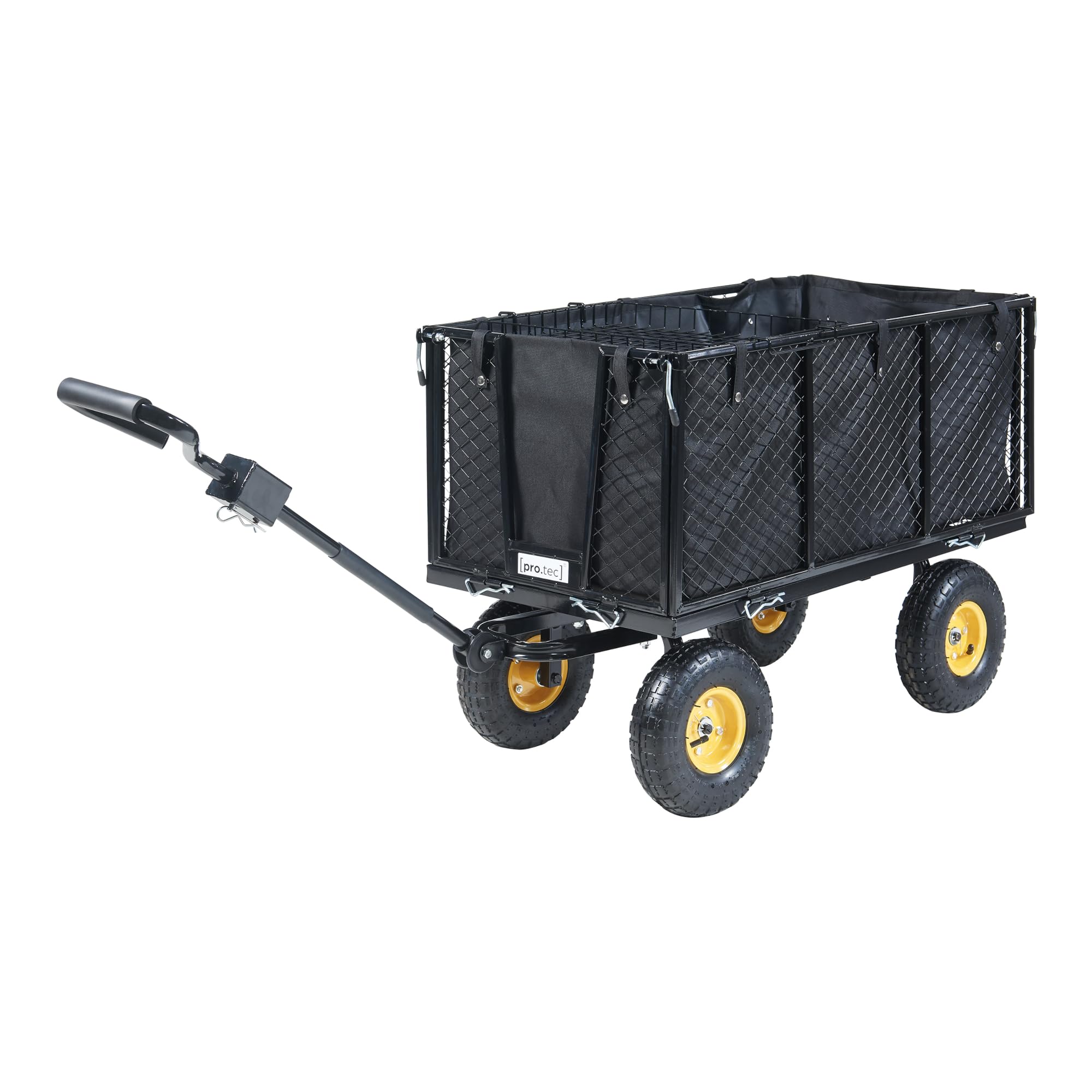 pro.tec Bollerwagen Corropoli Handwagen Gartenwagen max. 550 kg Strandwagen herausnehmbare Plane 112 x 51 cm Transportwagen mit ergonomischem Tragegriff Schwarz/Gelb