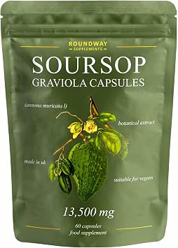 Soursop Graviola Capsules | Extra High Strength 13500mg 301 Extract Per Serving by Roundway Supplements | Potent Antioxidant, 2 Month Supply. Made in the UK - 60 Vegan Capsules