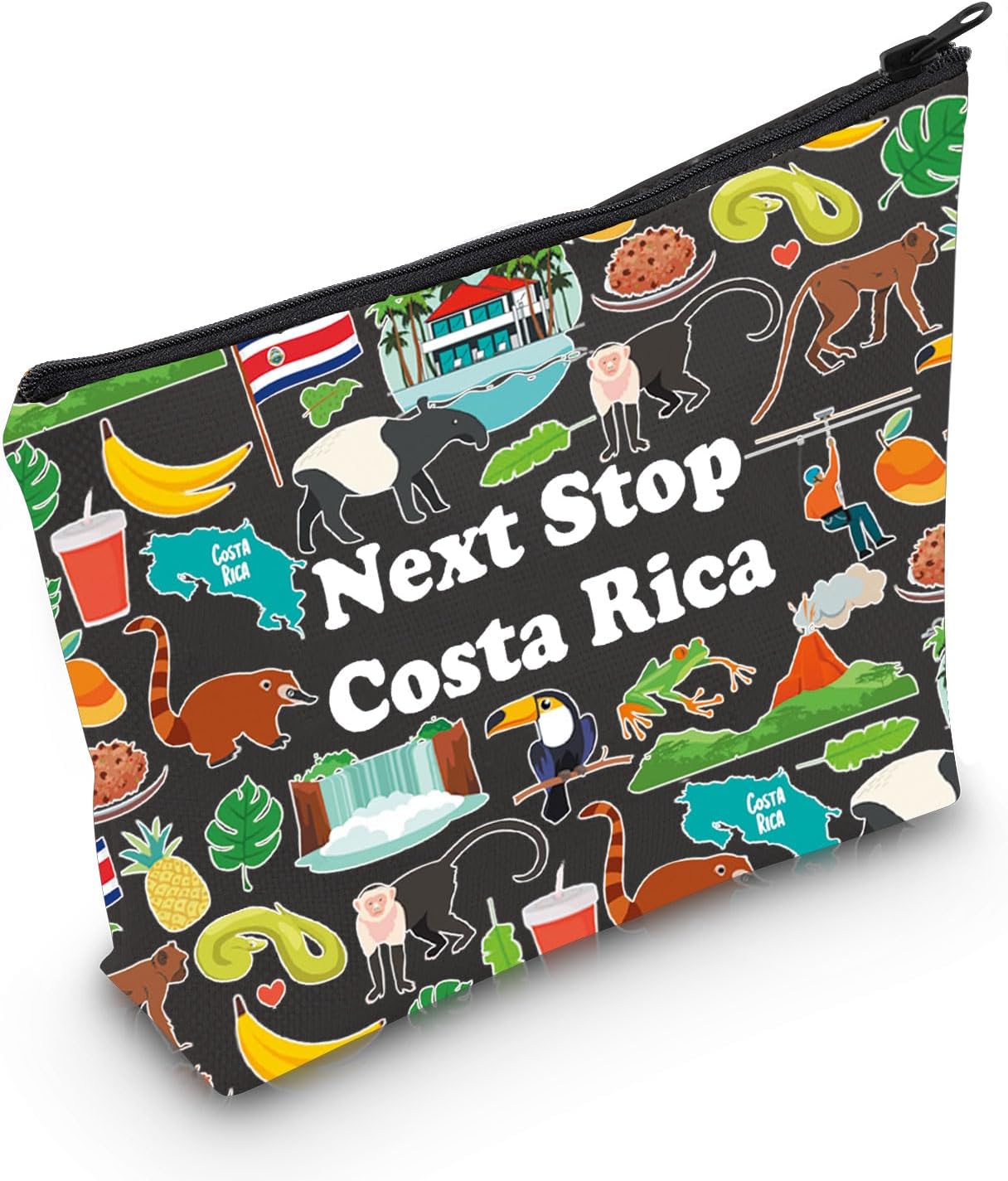 MNIGIU Costa Rica Symbols Souvenir Cosmetic Bag Costa Rica Vacation Gift Costa Rica Trip Makeup Bag Costa Rica Lover Gift North America Travel Gift (Costa Rica Bag Black)