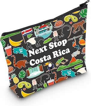 MNIGIU Costa Rica Symbols Souvenir Cosmetic Bag - Vacation Gift for Costa Rica Trip Lovers - North America Travel Gift, Costa Rica Bag Black, Funny