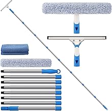 Window Squeegee with Long Handle (300 cm), Window Cleaner with Silicone Blade and Microfibre Brush, Stainless Steel Window Washer, Professional Window Cleaning Kit for Windows/Cars