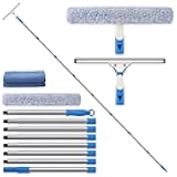 Mitclear 15 Feet High Reach Window Cleaning Kit with Extension Poles, Window Cleaner Tool with 14’’ Silicone Squeegee, Microfiber Scrubber & Cloth, Window Washing Equipment for Indoor/Outdoor Windows