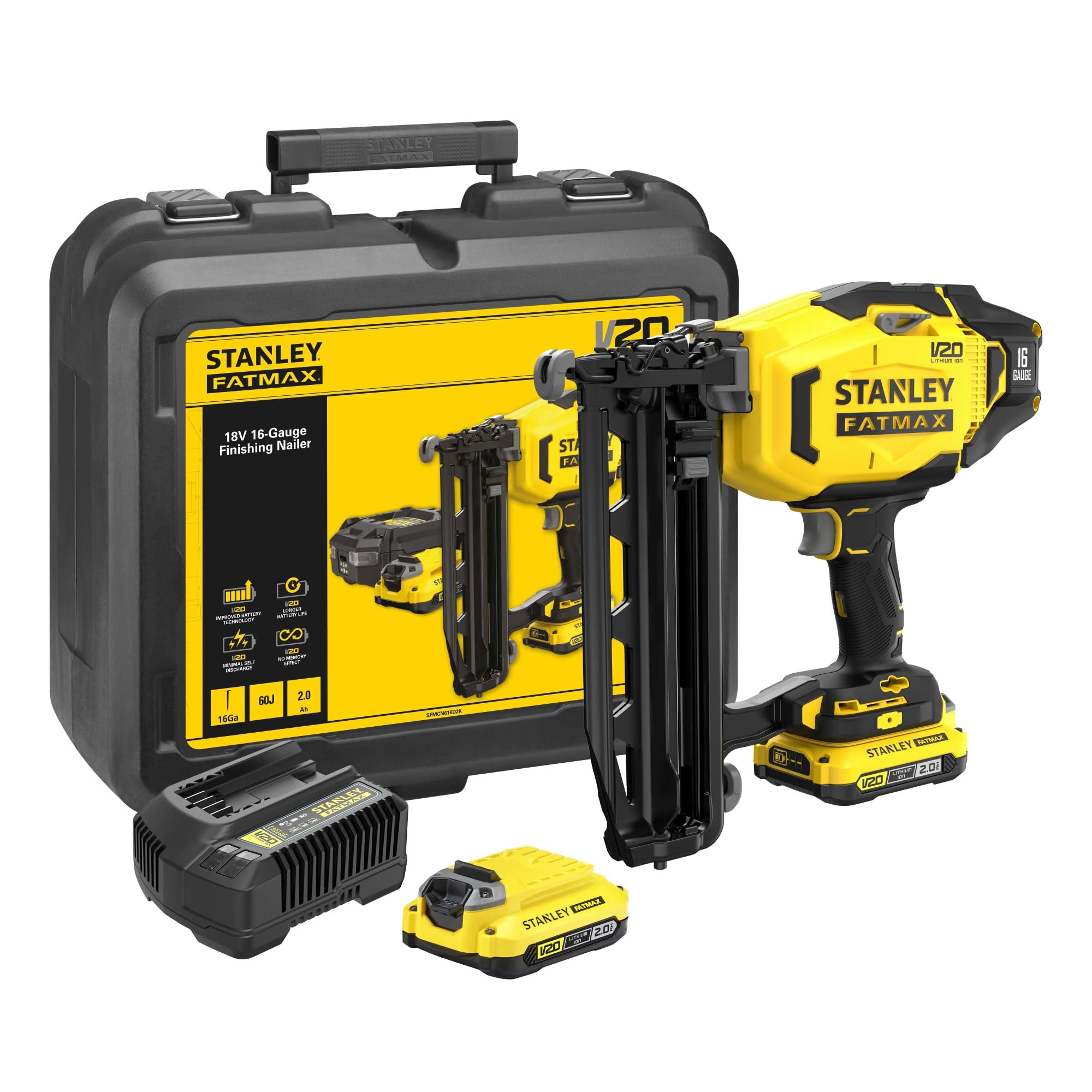 Stanley Fatmax V20 SFMCN616 18v Cordless 16G Second Fix Nail Gun 2x 2.0 Ah +Case