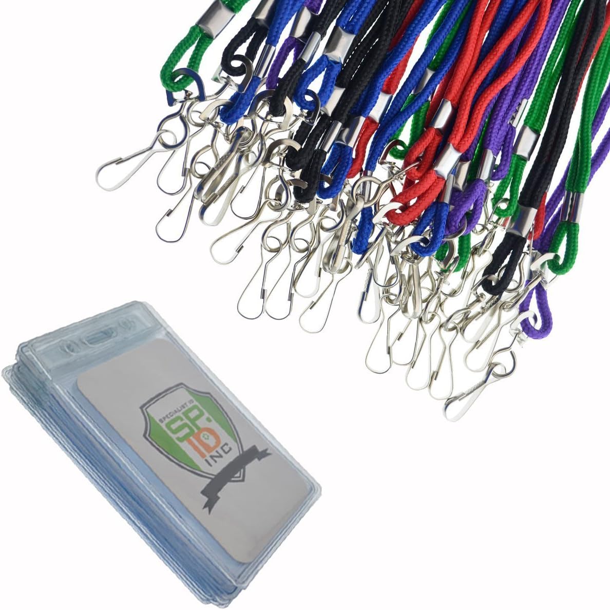 Bulk 25 Pack - Premium Name Tag Badge Holders with Lanyards - Vertical Clear Plastic Card Pouch and Lanyard Holder for School and Events by Specialist ID (Assorted Colors)