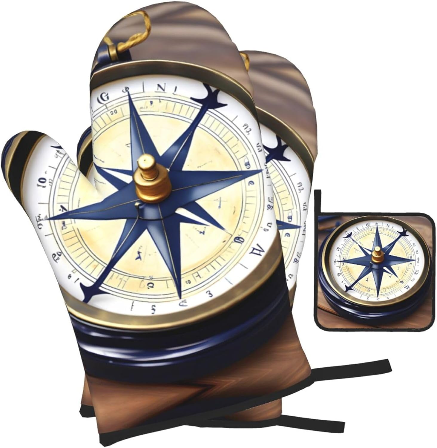 Sail Boat Nautical Compass Print Heat Resistant Microwave Gloves, Used for Baking, Cooking, and Fashion Kitchen Essentials