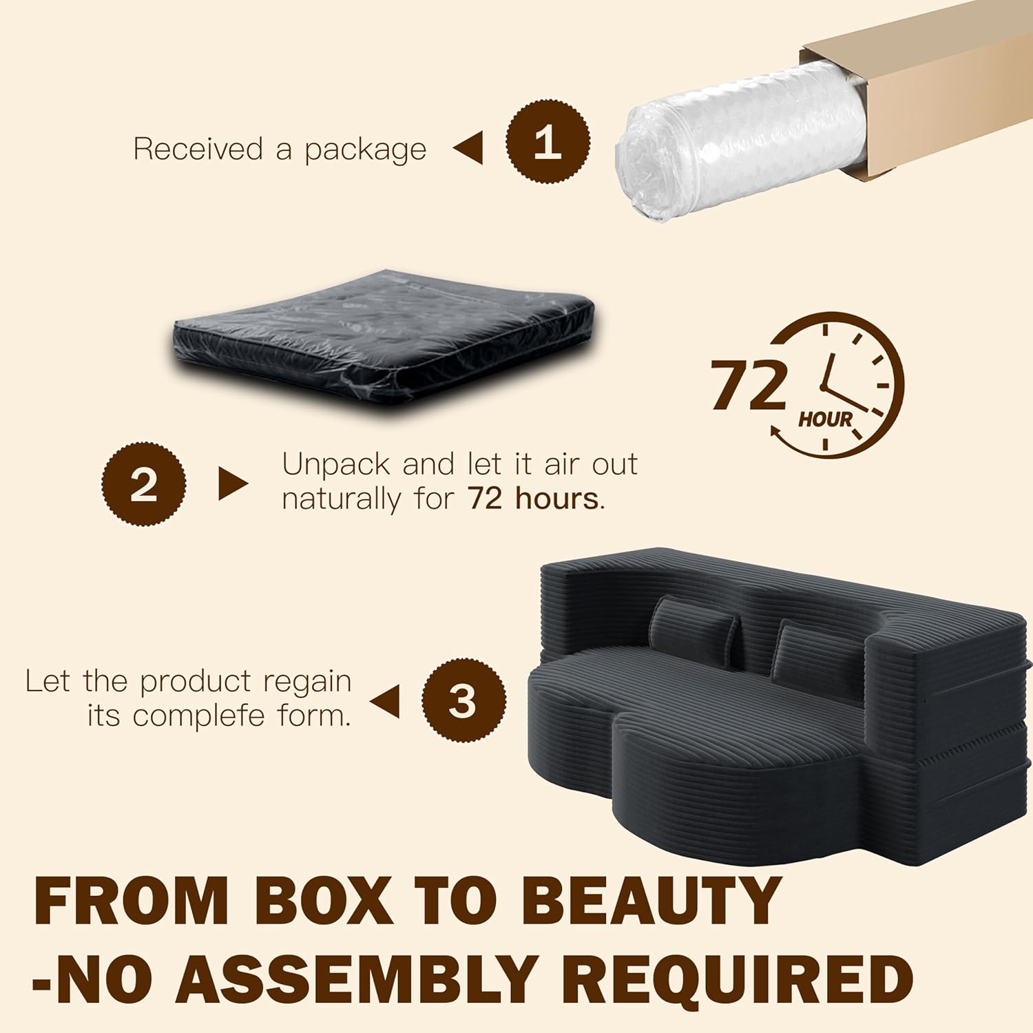 78" Full Size Floor Sofa, Folding Queen Sleeper Couch, Futon Loveseat Sofa, Plush Corduroy Foam-Filled Sleeper Couch Bed, Fold Mattress Bed for Living Room, Guest Use, Office, Apartment, Dark Grey