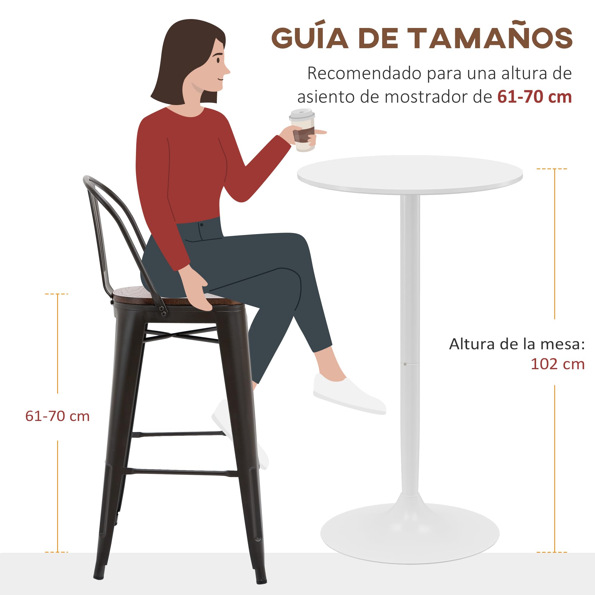 HOMCOM Mesa de Bar Redonda, Mesa de Comedor, Ø60x102 cm, con Encimera Laminada y Marco de Acero, para 2 Personas, Moderna, para Casa, Cocina, Blanco