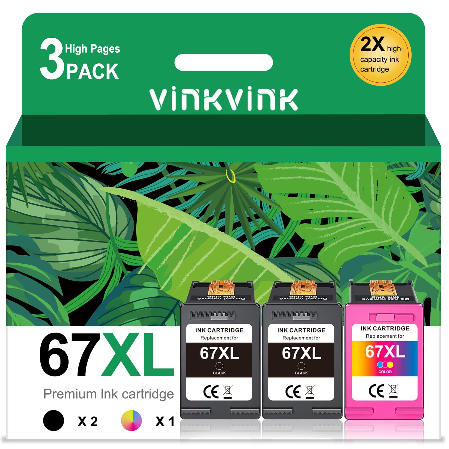 3 Pack 67XL Ink Cartridge Combo Pack Replacement for HP 67 67XXL Work for DeskJet 2755 2725 2723 2722 1255 DeskJet Plus 4152 4155 Envy Pro 6458 6455
