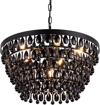 Wellmet Black Crystal Chandelier 6-Light Farmhouse Ceiling Light Fixture