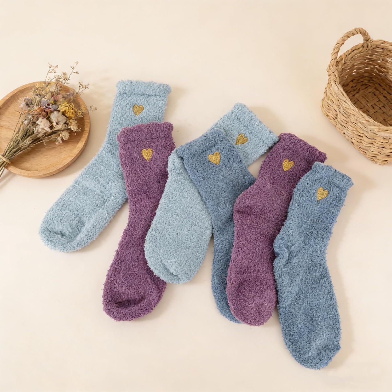Mikovivi 3 Pairs Coral Fleece Furry Cloud Socks, Soft Fuzzy Plush Comfy Sleep Sock for Girls Women Cozy Fluffy Birthday Gift