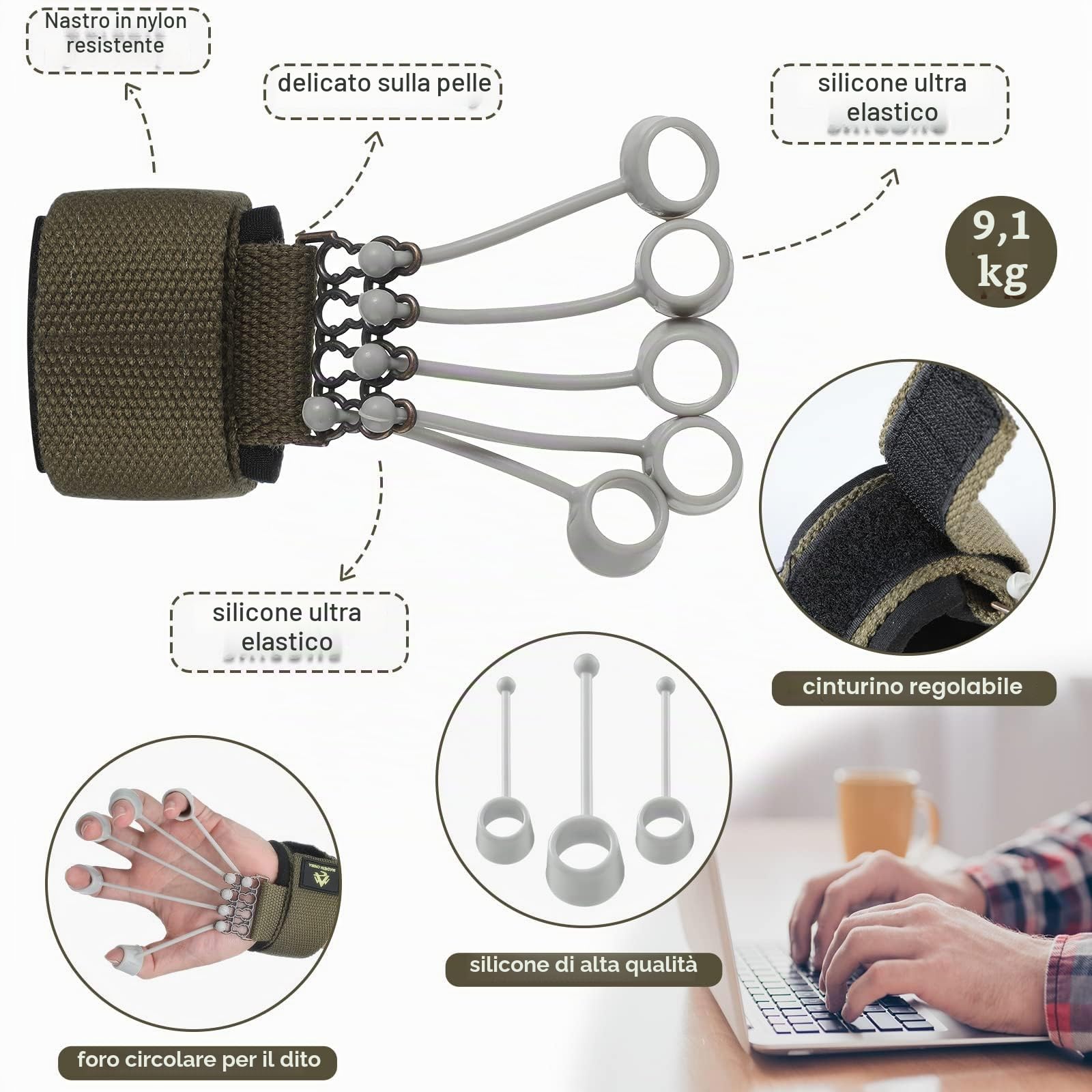 zalati Finger Strengtheners Finger Exerciser Resistance Band Stretcher per allenamento della forza, allenamento di estensione della flessione delle dita, nero, 9,1 kg