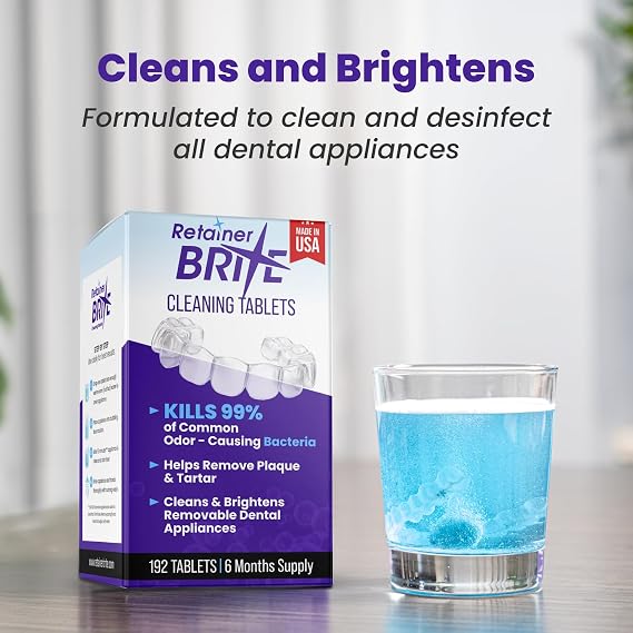 Retainer Brite Aligner Cleaning Tablets for Invisalign, Mouth Guard Cleaner, Night Guard Cleaner and other Dental Appliances. FDA Registered and Made in USA. 192 Tablets 6 Month Supply