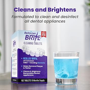 Retainer Brite Aligner Cleaning Tablets for Invisalign, Mouth Guard Cleaner, Night Guard Cleaner and other Dental Appliances. FDA Registered and Made in USA. 192 Tablets 6 Month Supply